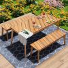 Acacia Wood Table Bench Dining Set For Outdoor & Indoor - 3 Pieces