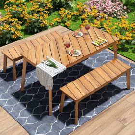 Acacia Wood Table Bench Dining Set For Outdoor & Indoor - 3 Pieces (Material: Acacia Wood, Color: Acacia Wood)