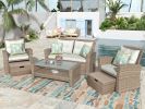 Wicker Patio Furniture Set; Sectional Sofa with Ottomans & Table