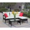 Ratten Sectional Sofa With Seat Cushions(Beige Cushion); 3 Piece Conversation Set