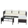 Ratten Sectional Sofa With Seat Cushions(Beige Cushion); 3 Piece Conversation Set