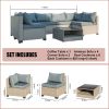 All-Weather Patio Conversation Set with Water Resistant Thick, Grey Cushions; 7 Pieces