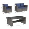 Wicker Rattan Patio Set; Sectional Sofa and Cushions with Tempered Glass Coffee Table