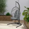 Wicker Hanging Egg Chair with Stand and Cushion