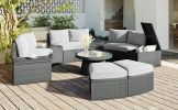 TOPMAX Patio Sectional Half Round Wicker Conversation Furniture Set; Light Gray; 10 Piece