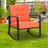Patio Rattan Rocker; Outdoor Rocking Chair With Cushion