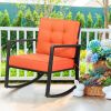 Patio Rattan Rocker; Outdoor Rocking Chair With Cushion