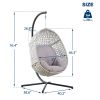 Large Hanging Egg Chair with Metal Stand and UV Resistant Cushion; For Outdoor or Indoor