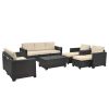 Rattan Patio Furniture Set With Cushions & Tempered Glass Coffee Table; 10 Piece Set