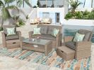 Wicker Patio Furniture Set; Sectional Sofa with Ottomans & Table