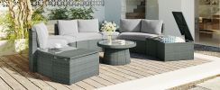 TOPMAX Patio Sectional Half Round Wicker Conversation Furniture Set; Light Gray; 10 Piece