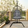 Wicker Hanging Egg Chair with Stand and Cushion