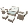 Wicker Patio Furniture Set; Sectional Sofa with Ottomans & Table