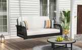 PE Wicker Patio Porch Swing; 2 Seater