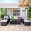 Wicker PE Rattan Conversation Set With Coffee Table And Ottomans