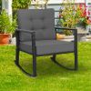 Patio Rattan Rocker; Outdoor Rocking Chair With Cushion